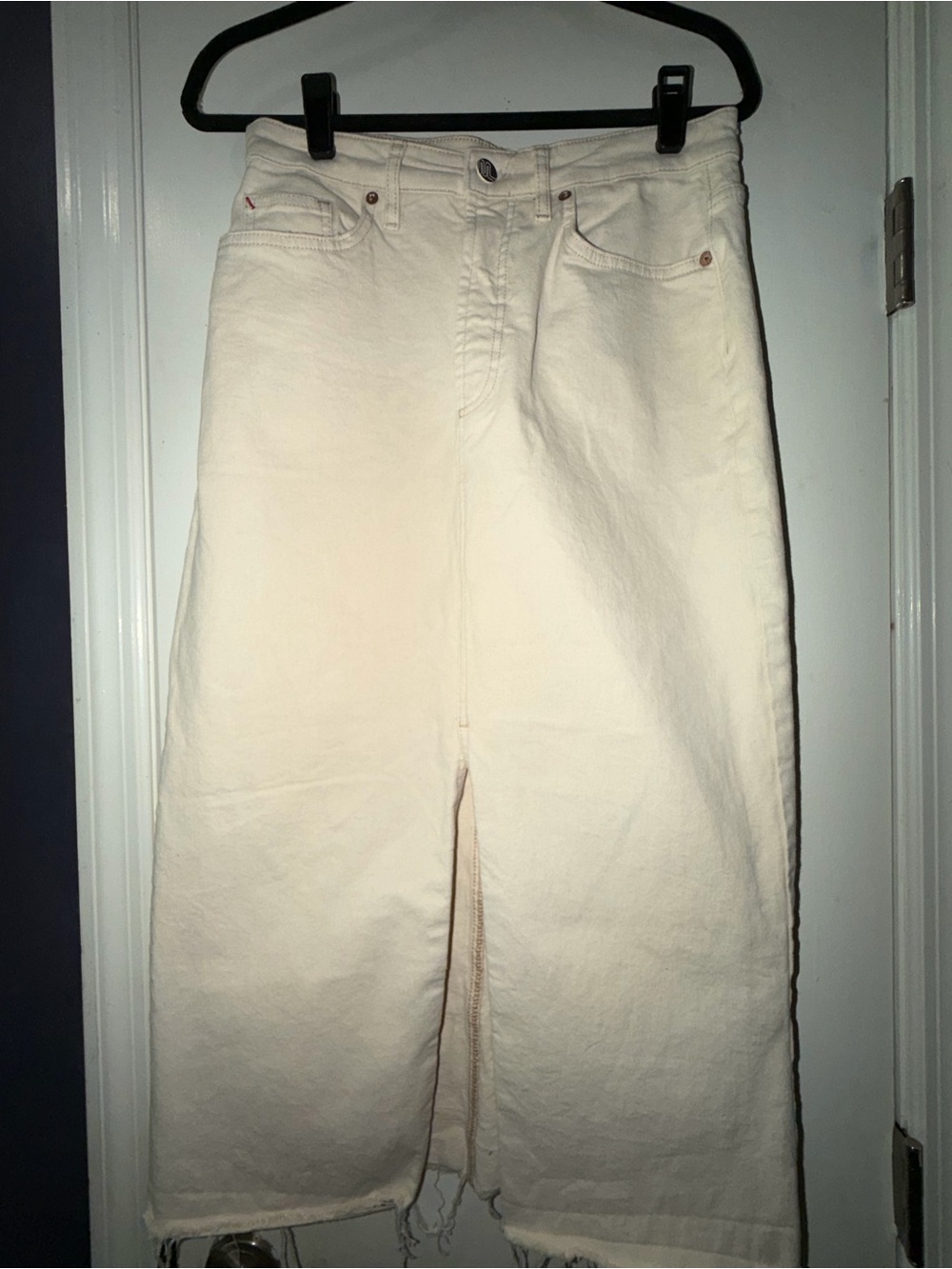 Marine Layer Cream Maxi Denim Skirt with Center Slit